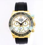 EW Factory Replica Rolex Daytona Gold Watch White Dial Black Rubber Strap 40MM